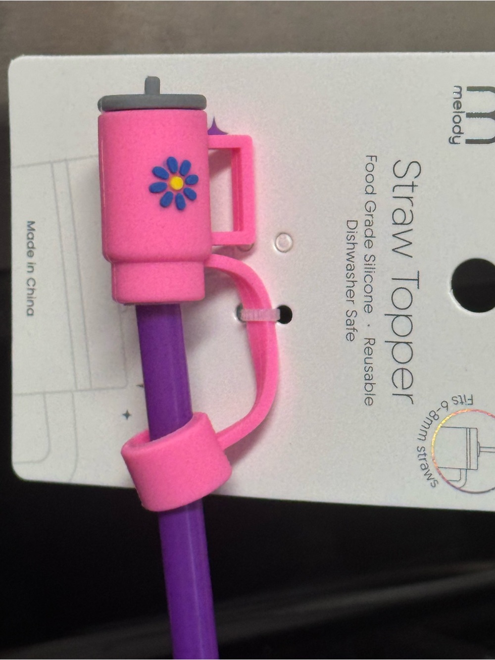 NWT Melody Silicone Water Bottle Tumbler Straw Topper Cover Daisy Floral Pink